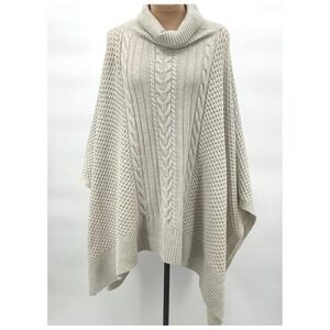 Lululemon Cozy Merino Wool Blend Cable Knit Turtleneck Poncho OS Beige